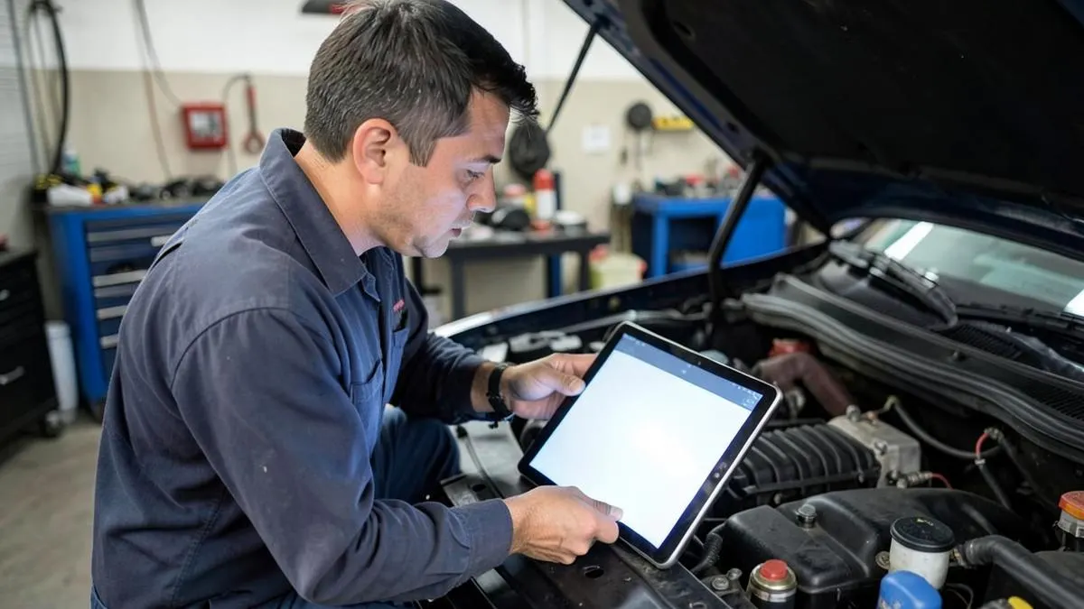 Technician checking part fitment on a vehicle