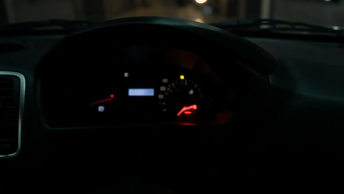 Car instrument cluster with warning lights illuminated